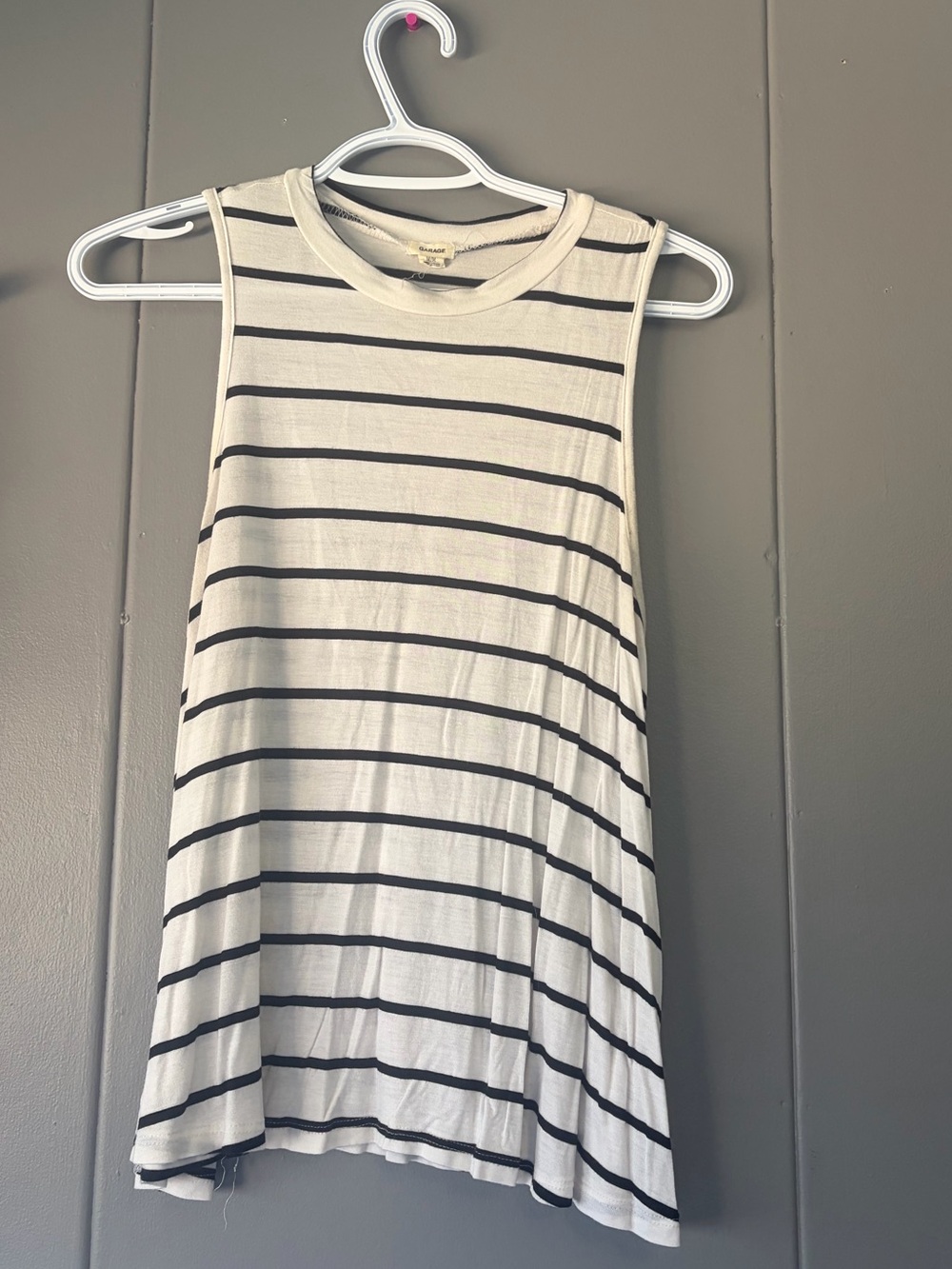 Garage White and Black Striped Crew Neck Tank